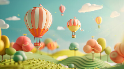 Obraz premium hot air balloon in the sky, colorful balloons flying, adventure in the clouds, travel and freedom, vector illustration with hot air balloons, vibrant journey in the air