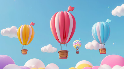 hot air balloon in the sky, colorful balloons flying, adventure in the clouds, travel and freedom, vector illustration with hot air balloons, vibrant journey in the air