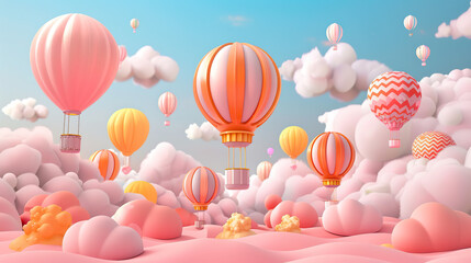 Valentine greeting card with hearts in a background with balloons and confetti in the sky, vector illustration for celebration events, colorful design with a holiday theme, birthday and party fun