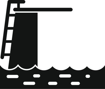 recommend clip art: Vector icon of a swimming pool with a diving board, depicted in a simple black silhouette