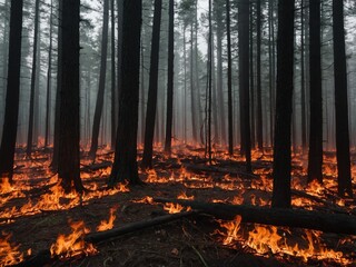 Obraz premium forest fire in the forest