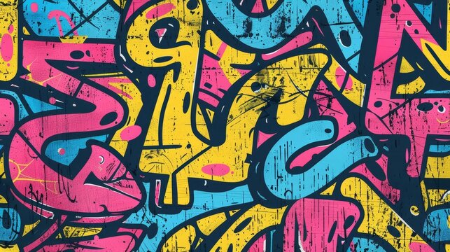 seamless pattern of vibrant graffiti art on weathered concrete wall urban street style vector