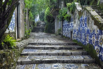 Obraz premium Contemporary Art Collage with Azulejo-Decorated Alley in Sintra