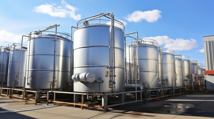 Obraz premium Industry, Tank for storing fuel and lubricants in large volumes. Strategic reserve. Large industrial oil tanks at an oil refinery.
