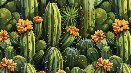 Obraz premium Saguaro cactus graphic banner, cartoon style
