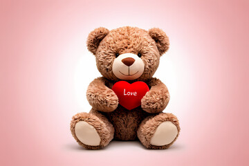 Obraz premium Teddy bear heart pink background