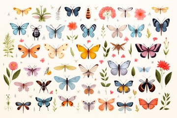 Pheromones flat design top view insects cartoon drawing colored pastel
