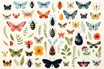 Pheromones flat design top view insects cartoon drawing colored pastel