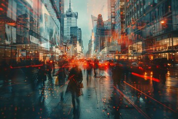 Fototapeta premium Pedestrians on city street in rain