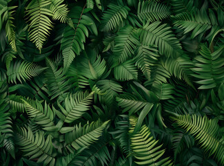 Fern leaves closeup, green background, nature photography