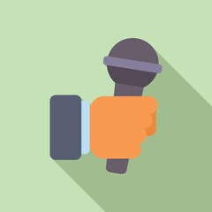 Flat design vector illustration of a hand gripping a classic microphone, casting soft shadow