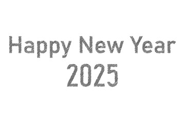  Happy New Year 2025. Hand drawn sketched picture with scribble fill. Black ink. Doodle on white background