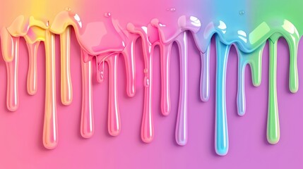 Rainbow paint drips 3D flat design front view carnival theme cartoon drawing analogous colors selective focus dynamic blend mode celebration theme