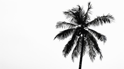 Silhouette of delicate palm tree pristine white background close up whimsical composite beach theme
