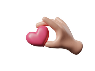 3D cartoon hand hold or giving heart isolated on transparent background. Valentine day, Relationship, family and donorship concept. Donation, love or charity for social media. 3d render illustration