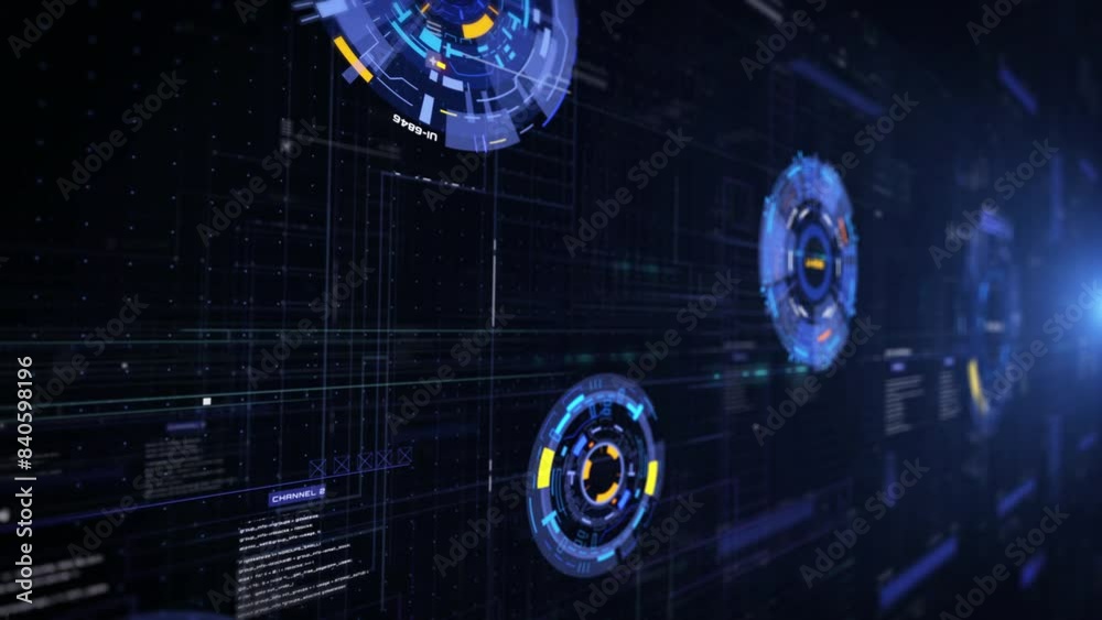 Aufkleber Technology digital cyberspace data network connection perspective view fly through 4K motion background
