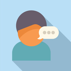 Vector illustration of a stylized person with a face mask and a chat bubble, in flat design style
