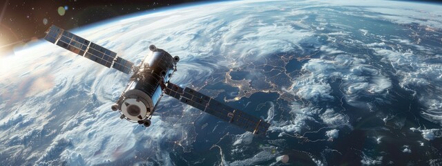 AI Satellite Visualization Realistic visualization of satellite orbits,And there is space in the background..