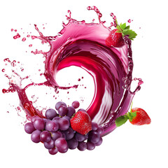 Vibrant splash of strawberry and grape juice creating a fresh and juicy wave. Perfect for food and beverage themes, refreshing fruit mix.