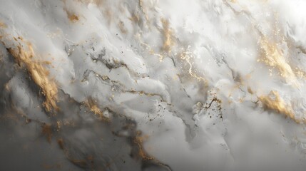 Obraz premium Abstract White Paint Background with Gold Splatters Featuring Light Gray and Dark Beige Tones: Muted Whimsy and Dusty Piles with Free Brushwork and Metallic Finishes