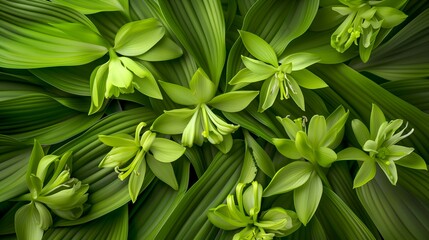 Fototapeta premium arranged of hosta flowers top down view close up background