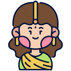 Indian Girl Filled Line Icon