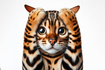 Funny bengal cat covers his ears with his paws Isolated on white background