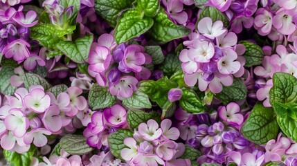 Obraz premium top view of bouquet arranged of lamium flowers