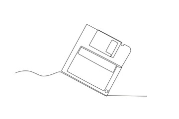 Continuous one line drawing of Diskette. Modern continuous line draw design graphic vector illustration
