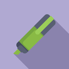 Vector illustration of a green highlighter pen in a modern flat design style with shadow