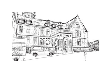 Fototapeta premium Print Building view with landmark of Santander is the city in Spain. Hand drawn sketch illustration in vector.