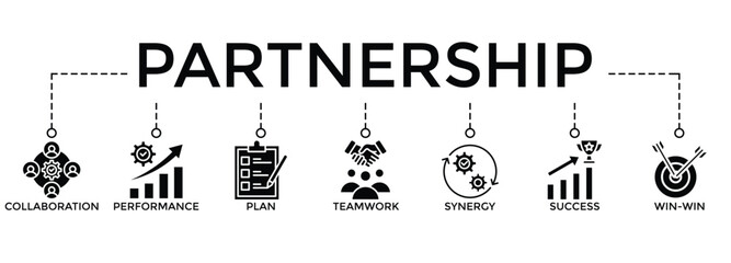 	
Banner icon partnership concept. collaboration,performance,plan,teamwork,synergy,success,win-win  vector illustration concept.	
