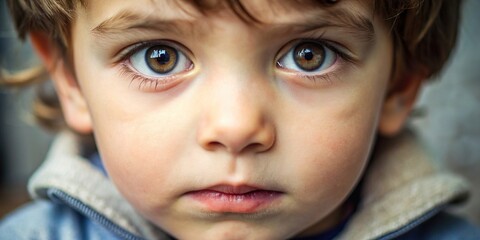 Close-up photo of a child's face showing signs of diathesis , skin condition, redness, irritation, rash, allergy, dermatology, childhood, health, inflammation, sensitivity, eczema