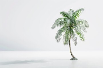 Obraz premium Tropical island minimalist solitary palm tree white background selective focus vibrant blend mode coastal theme