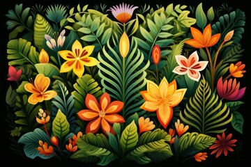 Tropical rainforest biodiversity flat design, top view, conservation theme, cartoon drawing, colored pastel