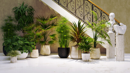 Large luxury modern bright interiors Living room mockup illustration 3D rendering image