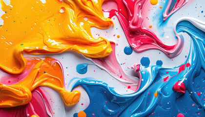 A painting with a lot of colors and splatters of paint. The colors are bright and the splatters give the painting a sense of movement and energy. The painting seems to be abstract