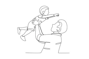 Continuous one line drawing of Father holding his son, father_s day concept. Modern continuous line draw design graphic vector illustration