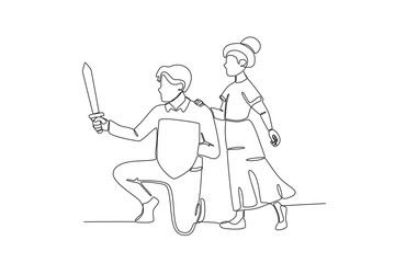Continuous one line drawing of Father playing kingdom with his daughter, father_s day concept. Modern continuous line draw design graphic vector illustration
