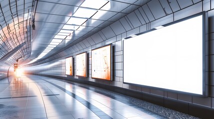 Fototapeta premium blank billboards in a futuristic city interior