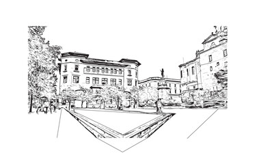 Print Building view with landmark of Santander is the city in Spain. Hand drawn sketch illustration in vector.