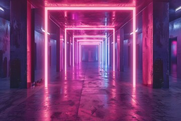 Neon-lit hallway