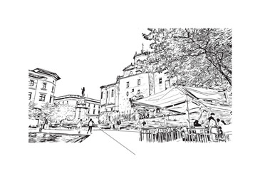 Fototapeta premium Print Building view with landmark of Santander is the city in Spain. Hand drawn sketch illustration in vector.