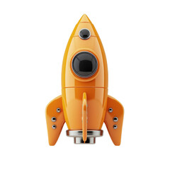 Bright orange toy rocket isolated on a white background. Perfect for children's toy concepts, space exploration themes, and creative design projects.