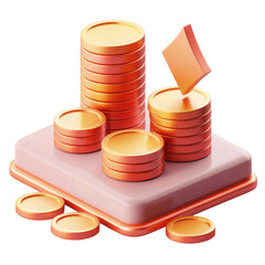 3D illustration of stacked gold coins on a platform, representing financial growth, investment, and wealth management.