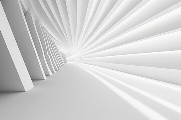 Abstract white corridor with light at the end.