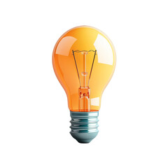 A glowing incandescent light bulb with a bright orange hue, symbolizing ideas and innovation. Isolated on a white background.