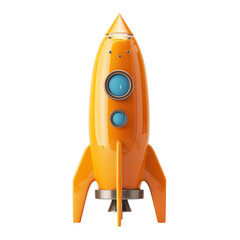 Bright orange 3D rocket ship isolated on white background. Futuristic spacecraft design perfect for technology and space exploration themes.