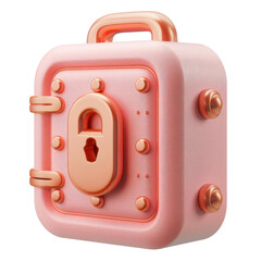 3D illustration of a pink and orange safety deposit box with a secure padlock design, representing security and protection concepts.