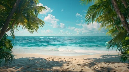 Tropical Beach Scene With Palm Trees and Clear Blue Water